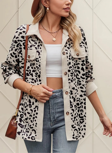 Chaquetas Casuales Mujer Estampado De Leopardo Moda Cuello | MercadoLibre