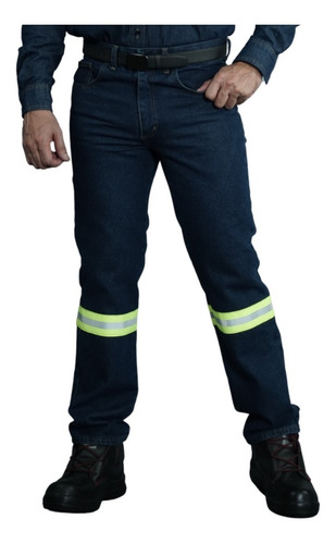 Pantalon De Mezclilla 14oz Con Reflejantes  Para Trabajo