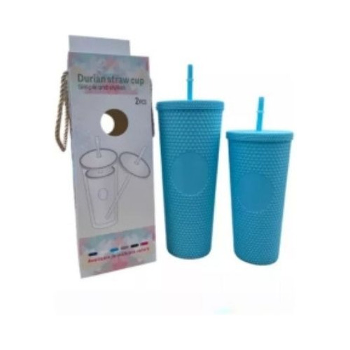 Pack De 2 Vasos Tipo Starbucks Con Bombilla Color Celeste