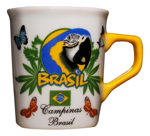 Caneca Cerâmica Quadrada Arara Azul Campinas Brasil 9cm C397