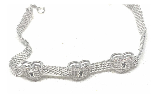 Pulsera Panter Corazon Cristal Micropave Engarzado Plata 925