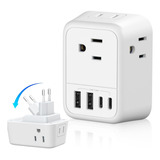 Adaptador De Europeo 4 Enchufes Con Puertos 2tipo C Y 2usb