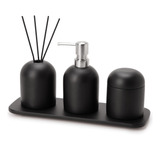 Kit Para Banheiro Ou Lavabo Em Cimento 4 Peças - Preto