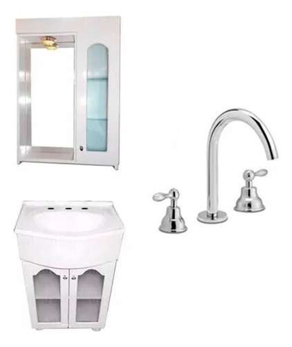 Juego Baño Vanitory Panza B Vidrio 50 Griferia Hydros Kiss Mueble Blanco