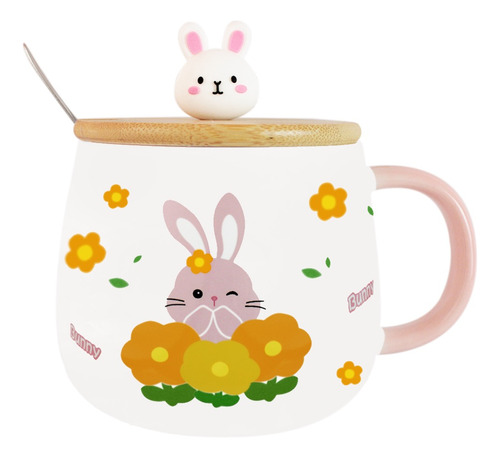 Taza De Ceramica Conejo Tapa Y Cuchara Kawaii Cafe Té Js828