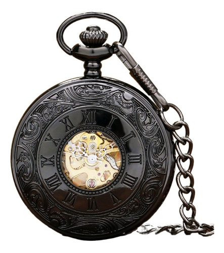 Reloj De Bolsillo Mecánico De Metal Negro De Lujo Vintage