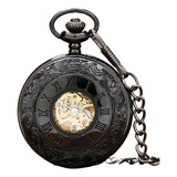 Reloj De Bolsillo Mecánico De Metal Negro De Lujo Vintage