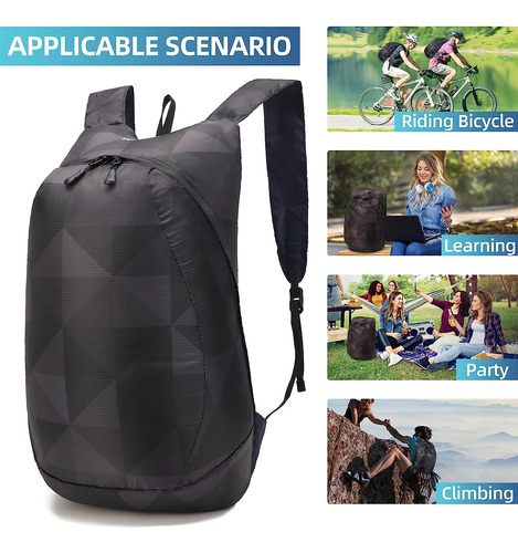 Mochila Senderismo Ligera Impermeable Negra Plegable