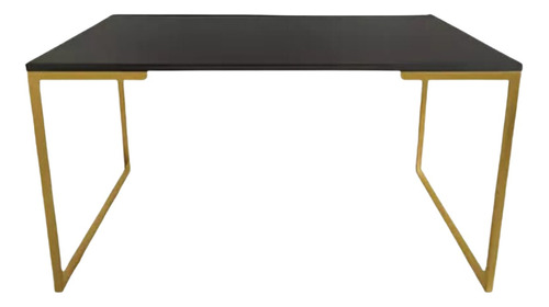 Mesa De Trabalho Sala Tampo Preto Pé Dourado 120x60