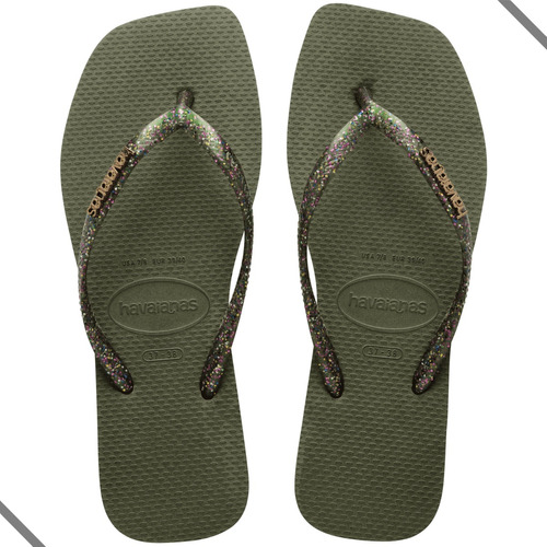 Chinelo Havaianas Slim Square Logo Metallic Glitter Quadrada