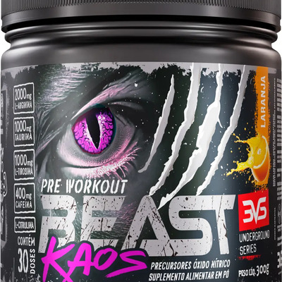 PRÉ TREINO BEAST KAOS 300g - Sabor Laranja - Extra Forte com Citrulina, Beta Alanina, Cafeína, Arginina, Taurina e Tirosina | MercadoLivre