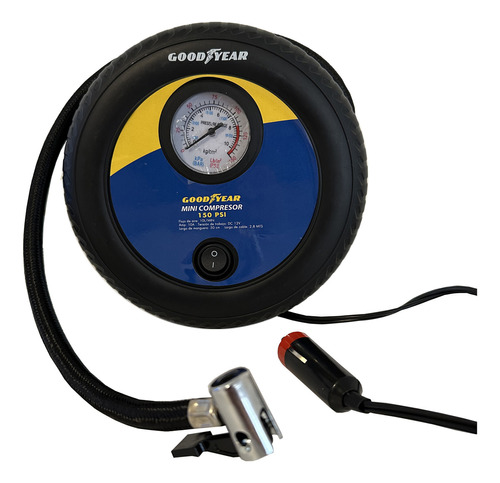 Compresor Portatil 12v Tipo Rueda Auto Moto Cuatri Goodyear Color Negro Fase Eléctrica Monofásica Frecuencia 0