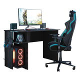  Mesa Para Computador Gamer Com Suporte Fone Preto Fosco