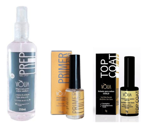 Kit Volia Prep 350ml + Top Coat A Sua Escolha + Primer Acido