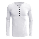 Camisetas Henley De Manga Larga Con Cuello En V For Hombre