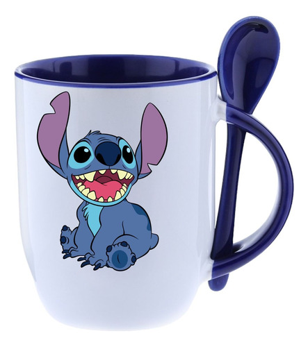 Taza Con Cuchara Stitch 320ml Lilo Y Stitch Ceramica Premium