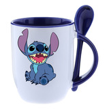 Taza Con Cuchara Stitch 320ml Lilo Y Stitch Ceramica Premium