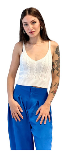 Blusa Feminina Tricô Trançada Modal Crochê Básica Top