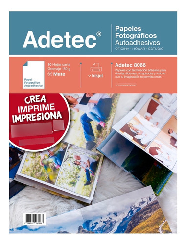 Papel Fotográfico Autoadhesivo Mate 10 Hojas Adetec