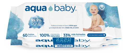 Toallitas Húmedas Aqua Baby 99.9% Agua Pack 120 Unidades