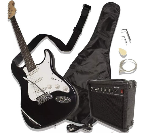 Guitarra Eléctrica Amplificador Accesorios Tipo Stratocaster Color Negro