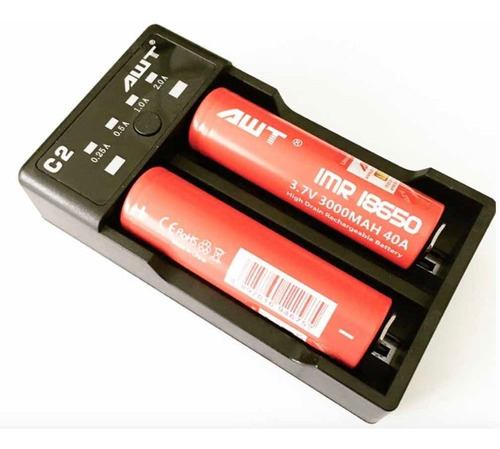 Kit Carregador Awt C2 + 02 Bateria Awt 18650 3,7v 3000 Mah