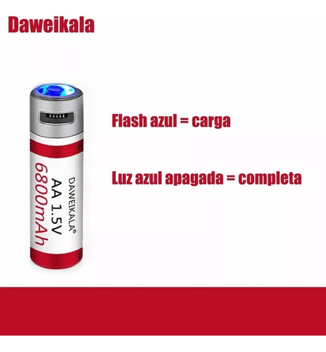 Pilha Bateria Aa 1.5v 6800mah Usb Recarregável + Cabo Tipo C