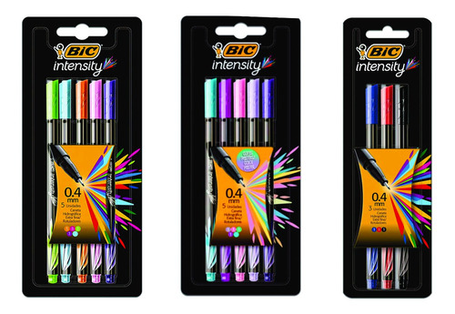 Kit Bic Intensity Azul - Preta - Vermelha - Neon E Pastel