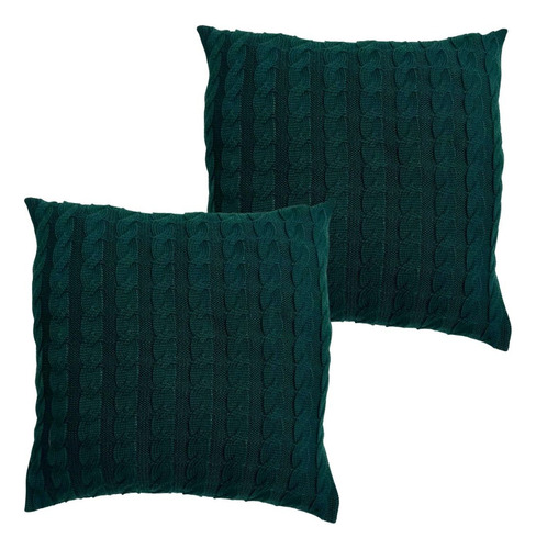 2 Capas De Almofada Em Tricô 45x45 Para Sofá Tricot Cor Verde-musgo Trança