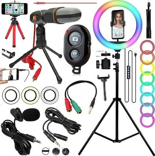 Iluminador Ring Light Luz Led Colorido Rgb + Tripé Blogueiro