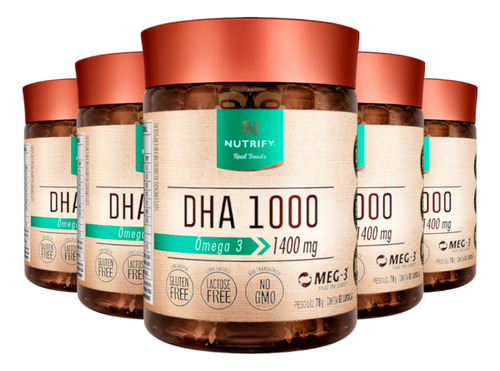 Kit 5 Ômega 3 Dha 1000 Nutrify 60 Cápsulas