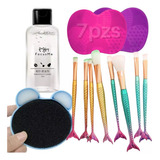 Set 4 Brochas Maquillaje Cola Sirena Tornasol Polvo Rubor F