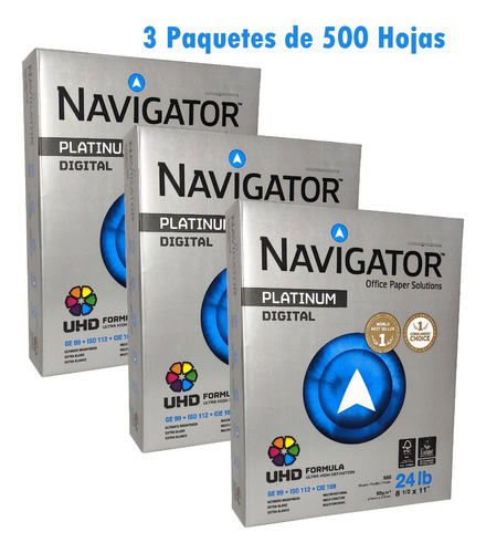 Papel Carta Bond 90g Navigator Platinum 1500 Hojas Extra Bla