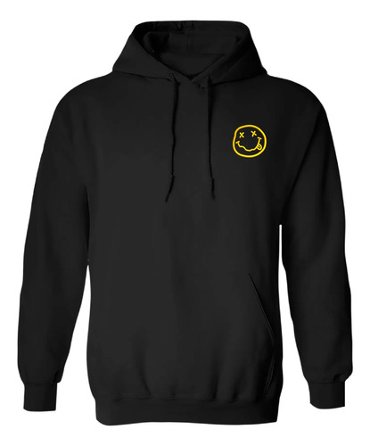 Sudadera Con Gorro Bordado Nirvana Logo Amarillo Banda Rock