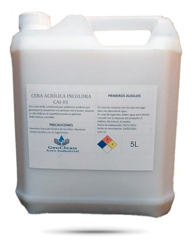 Cera Acrílica 5 Lts ( Incolora, Roja, Negra) - Incluye Envío