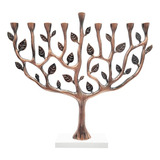 Hanukkah Menorah Árbol De La Vida Con Base De Piedra (cobre