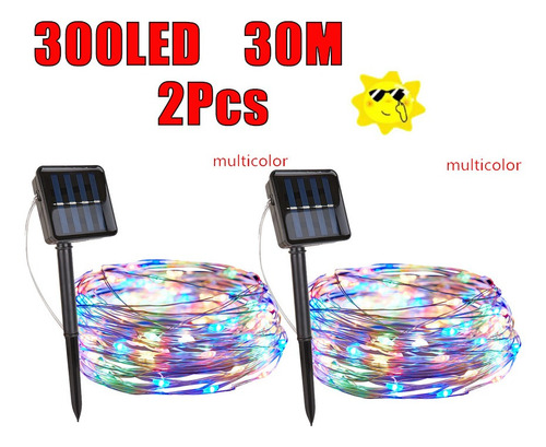 300 Led Modos Solar Serie 30m Tiras Navideñas 2 Piezas