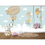 Papel Parede Quarto Infantil Balão Zoo Viagem 4m² Bal042