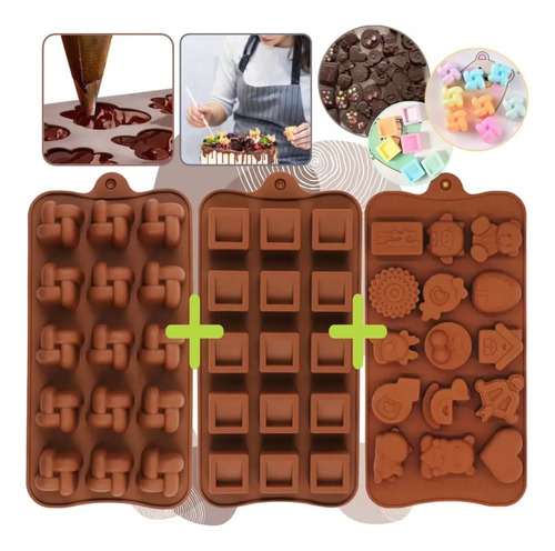 Kit Set X3 Moldes Para Chocolates Bombones Repostería Cocina
