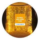 Linda Cortina Led 3m X 2m 300 Leds Bco Quente Fixo Festa 110v