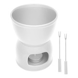 Aparelho Fondue 4 Pç De Porcelana P/2 Pessoas Branco 400ml