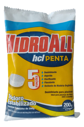 Pastilha Tablete De Cloro Hcl Penta 5 Em 1 P/ Piscina 200g