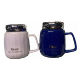 Taza Ceramica Colores Con Tapa Selladora Y Espejo 10 Oz