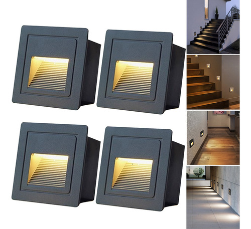 4lampara Led Escalera Pared Cortesía Empotrable Foco 3w Ip65