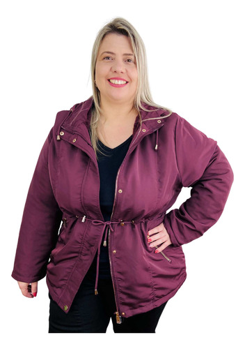 Parka Feminina Forrada Pelinhos Capuz Removível Plus Size