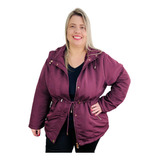 Parka Feminina Forrada Pelinhos Capuz Removível Plus Size