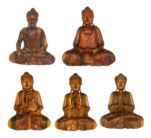 Buda Decorativo Grande Estátua Madeira Bali - 53cm - 3 Pcs