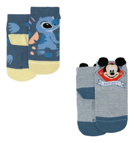 Kit 2 Pares Meia Infantil Lupo Disney Mickey Stitch