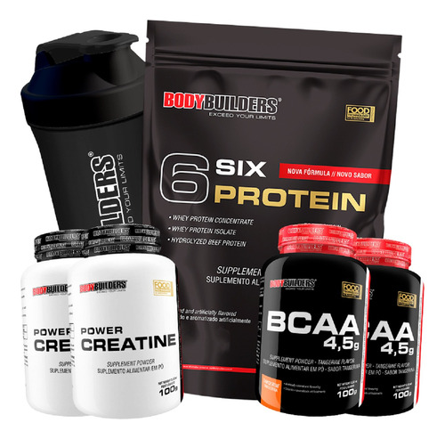 Kit Whey 6 Six Protein 2kg + 2x Bcaa + 2x Creatina + Shaker Sabor Chocolate