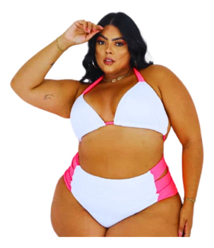 Biquini Cintura Alta Feminino Plus Size Verão Tiras Laterais